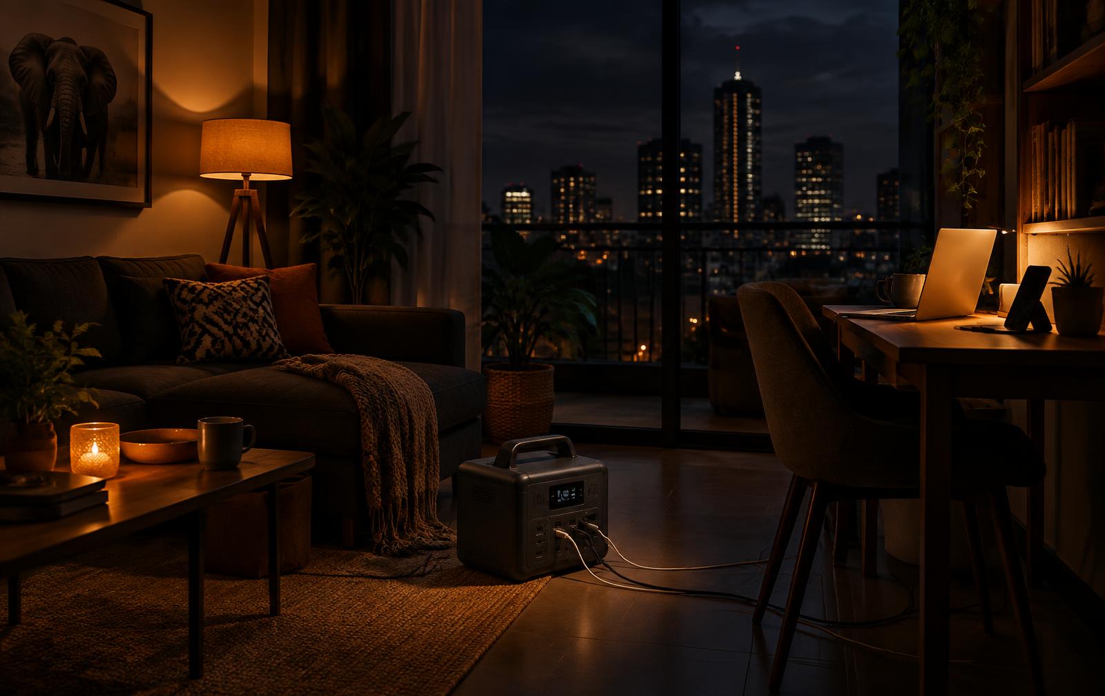 Home and office lit up during a Nairobi blackout using a portable power station